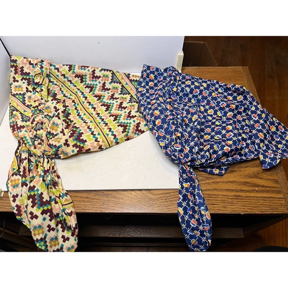 2 Vintage 70s Bandana Geometric Head Scarf Boho Hippy - Picture 1 of 4